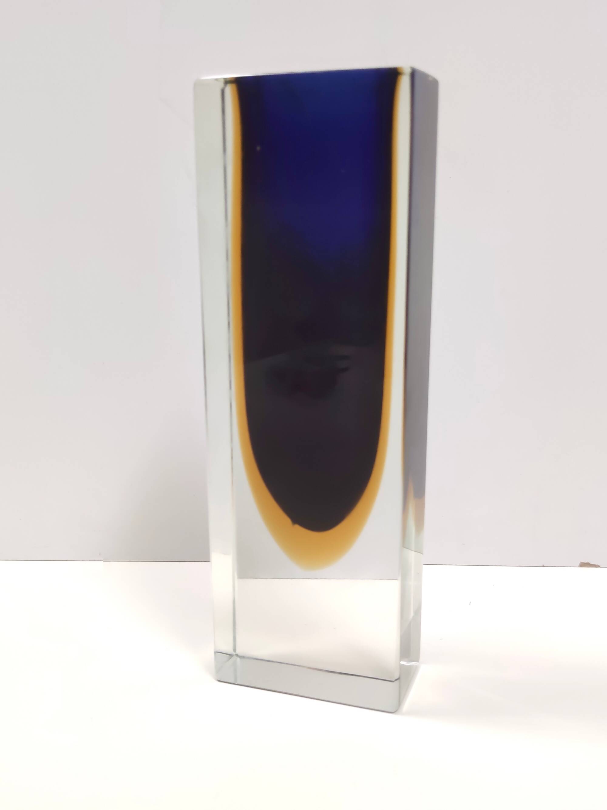 Blue and Yellow Sommerso Murano Glass Vase attr. to Flavio Poli, Italy