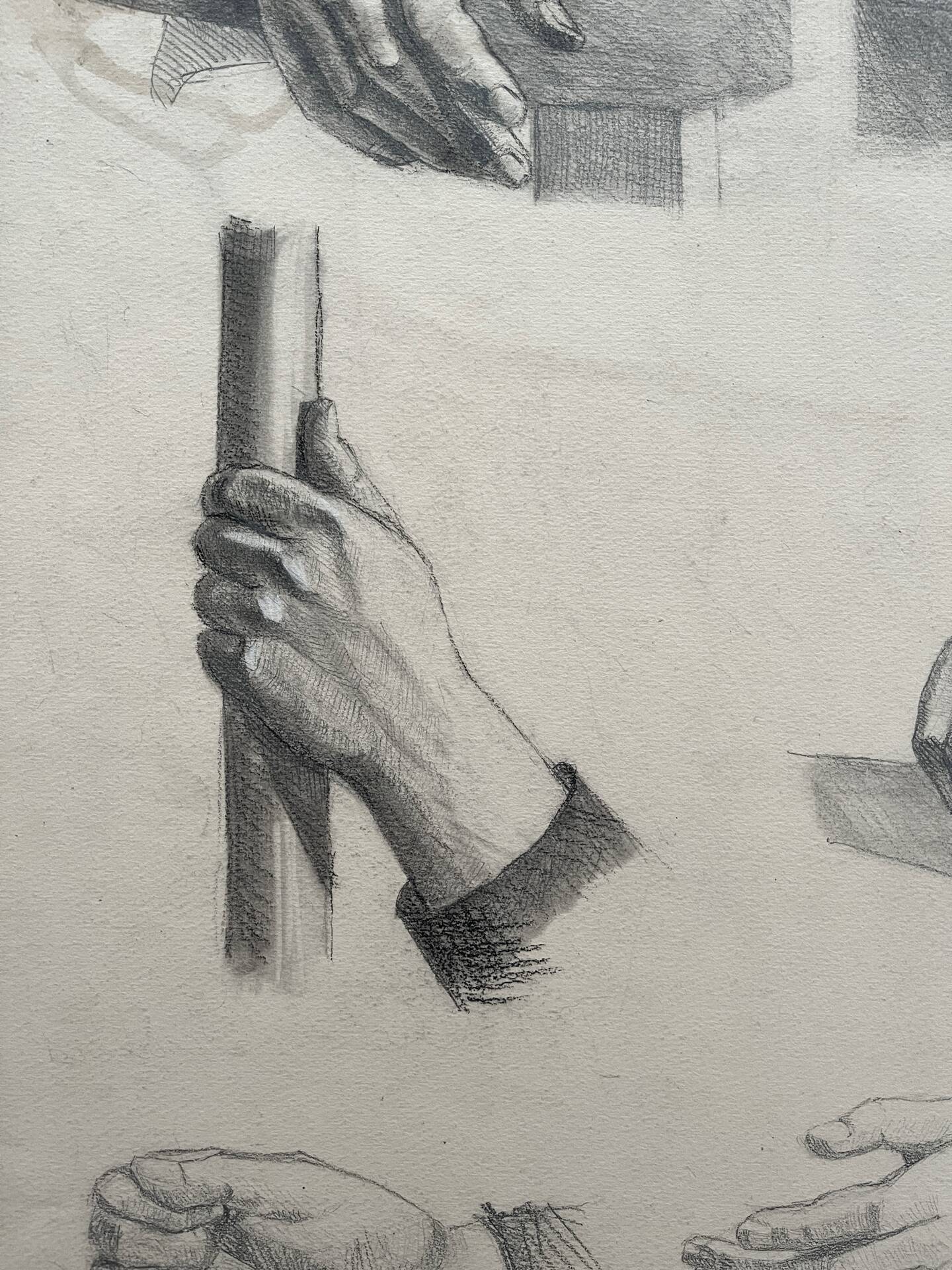 Dessin académique ancien, étude de mains Deleiderrier 1902