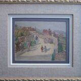 Painting scene of harvest in village around 1950