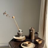 Set of 6 vintage brown stoneware dessert plates D21