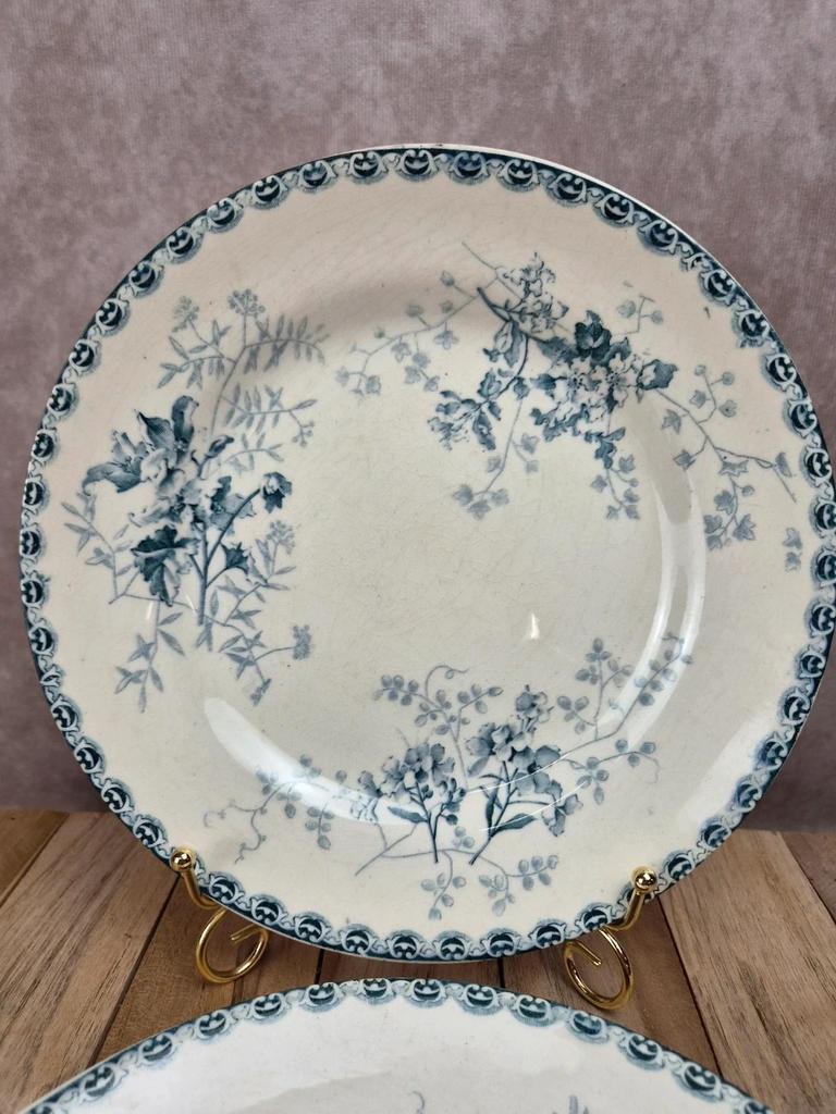 Set of 2 antique flat plates Terre de Fer – Hippolyte Boulenger & Cie – Roscoff model