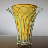 Cache pot tripod in pale green metal and yellow 50 60 years