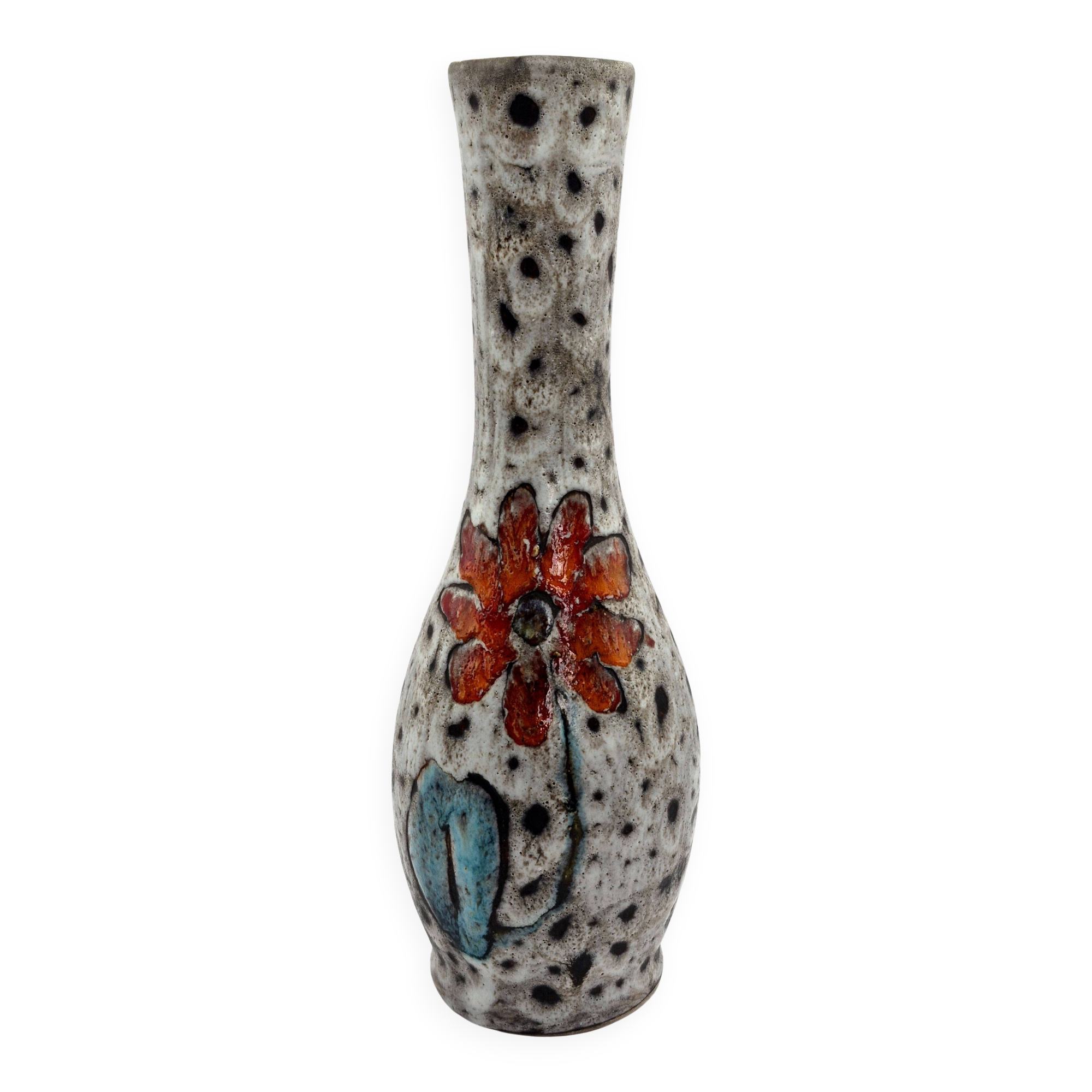 Vintage Vallauris vase attributed to the La Roue workshop – floral decoration A707