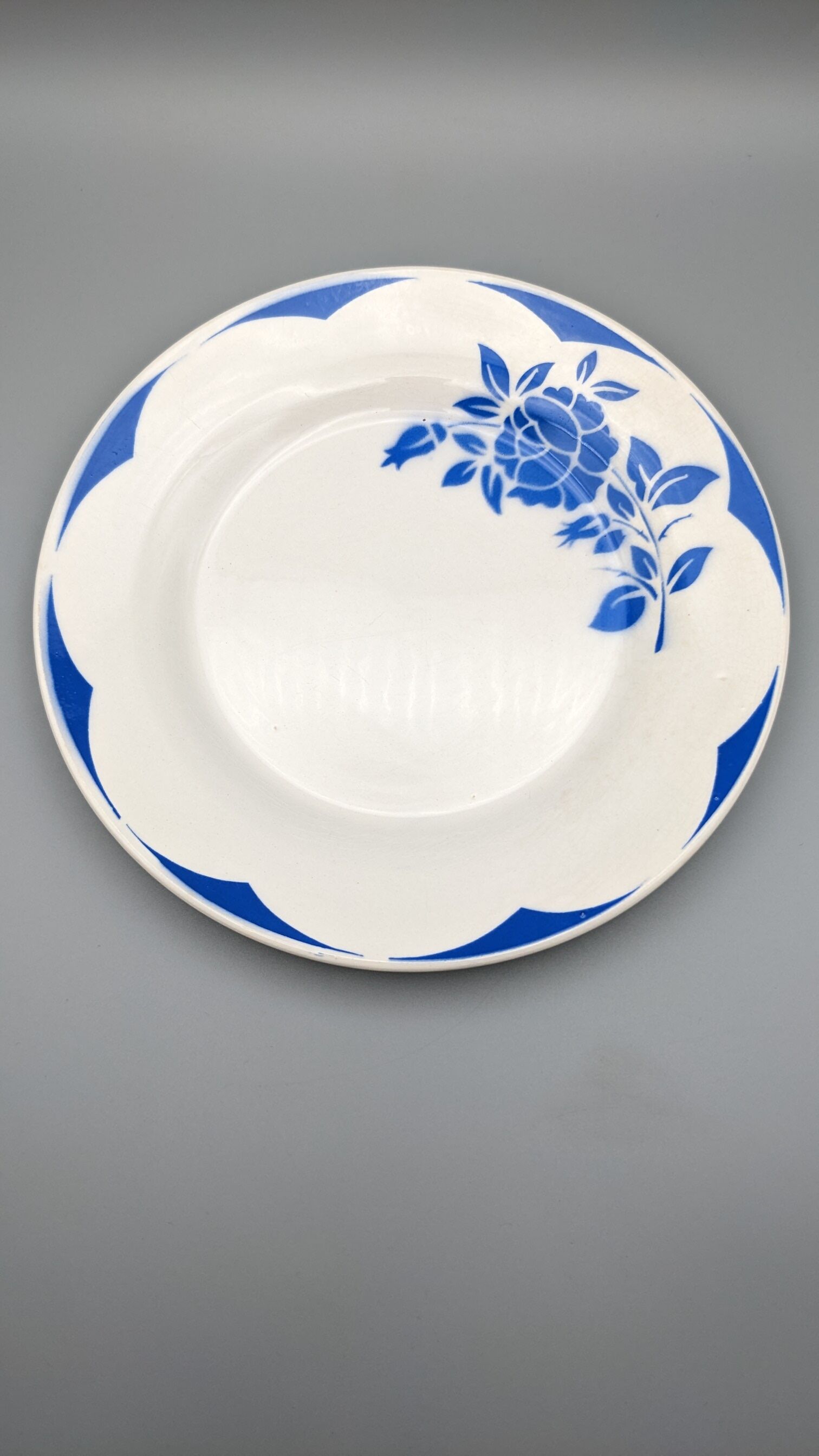 Series of 6 vintage art deco plates Digoin Sarreguemines Corsica blue flowers