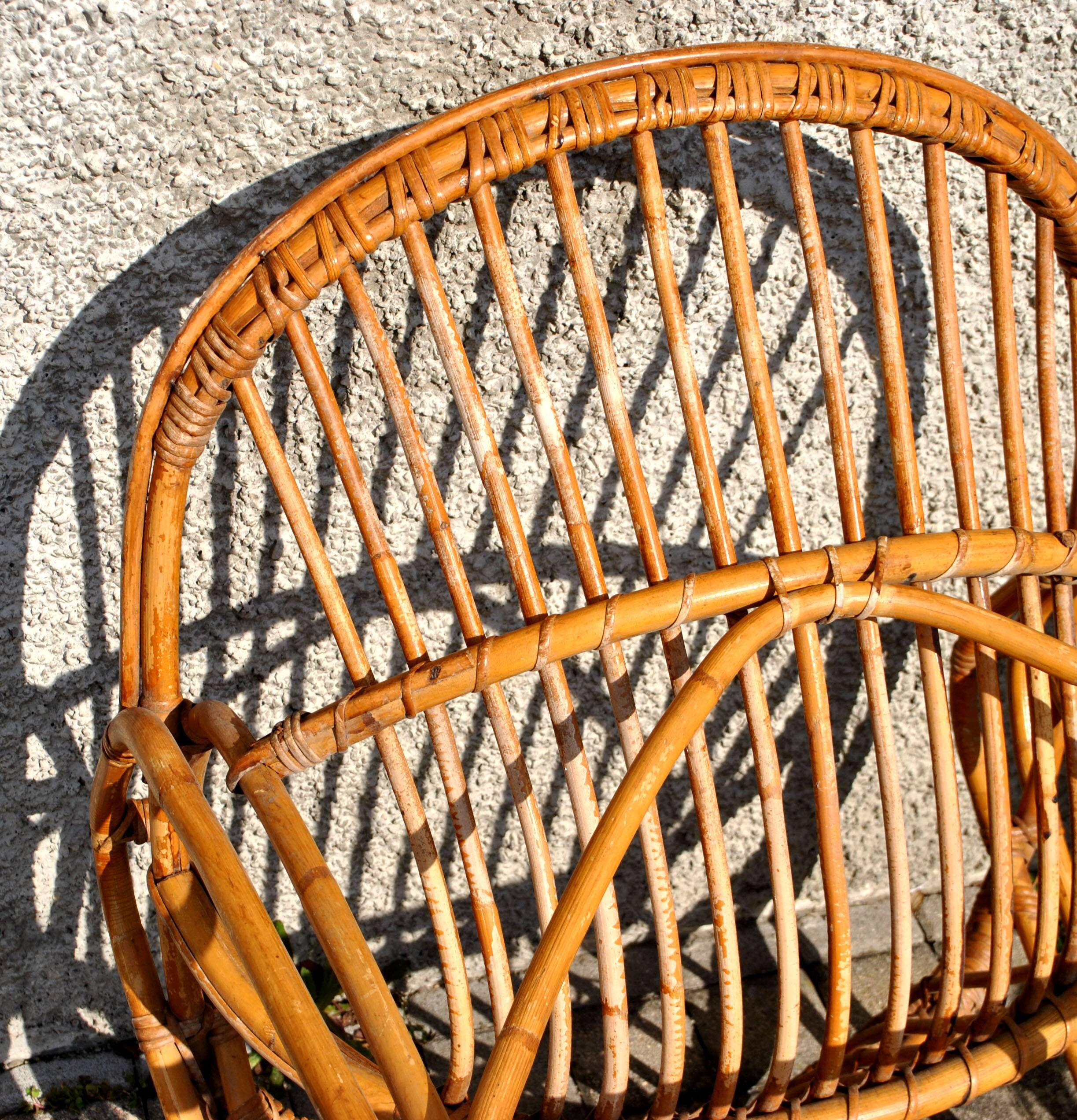 Vintage balcony garden furniture armchairs and table bamboo and rattan 1960