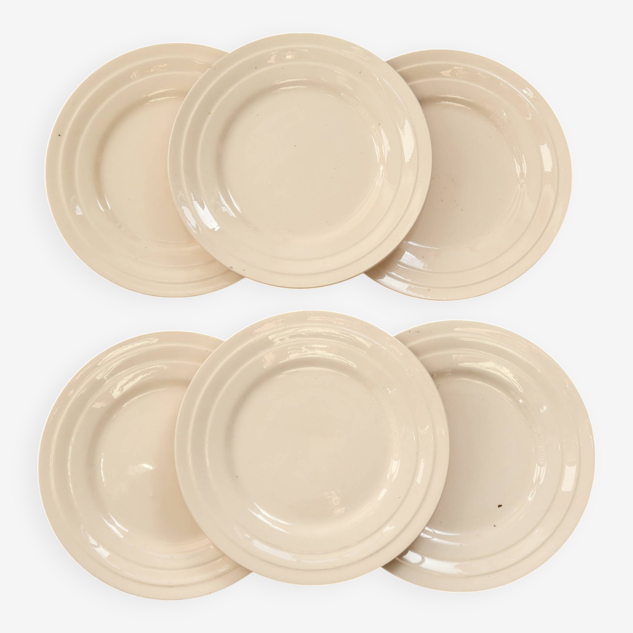 6 vintage pale pink earthenware dessert plates