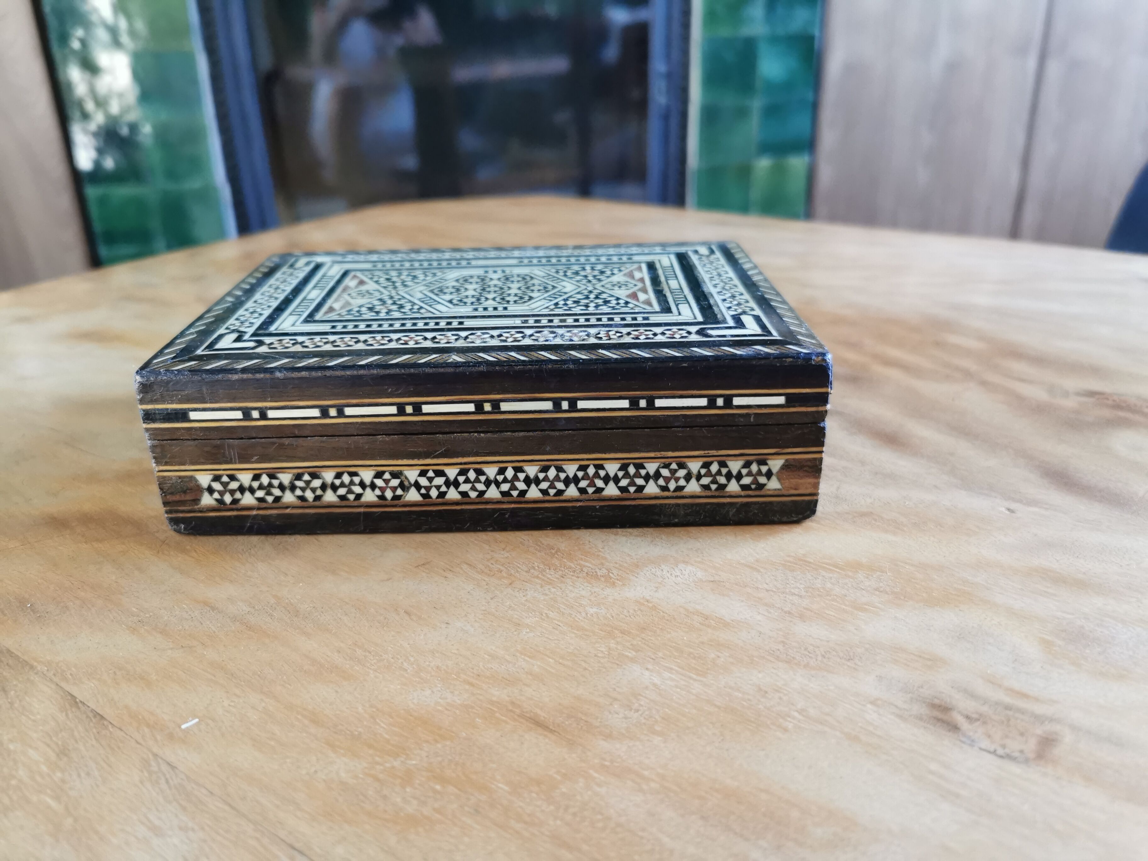 Old Syrian box wood and bone marquetry