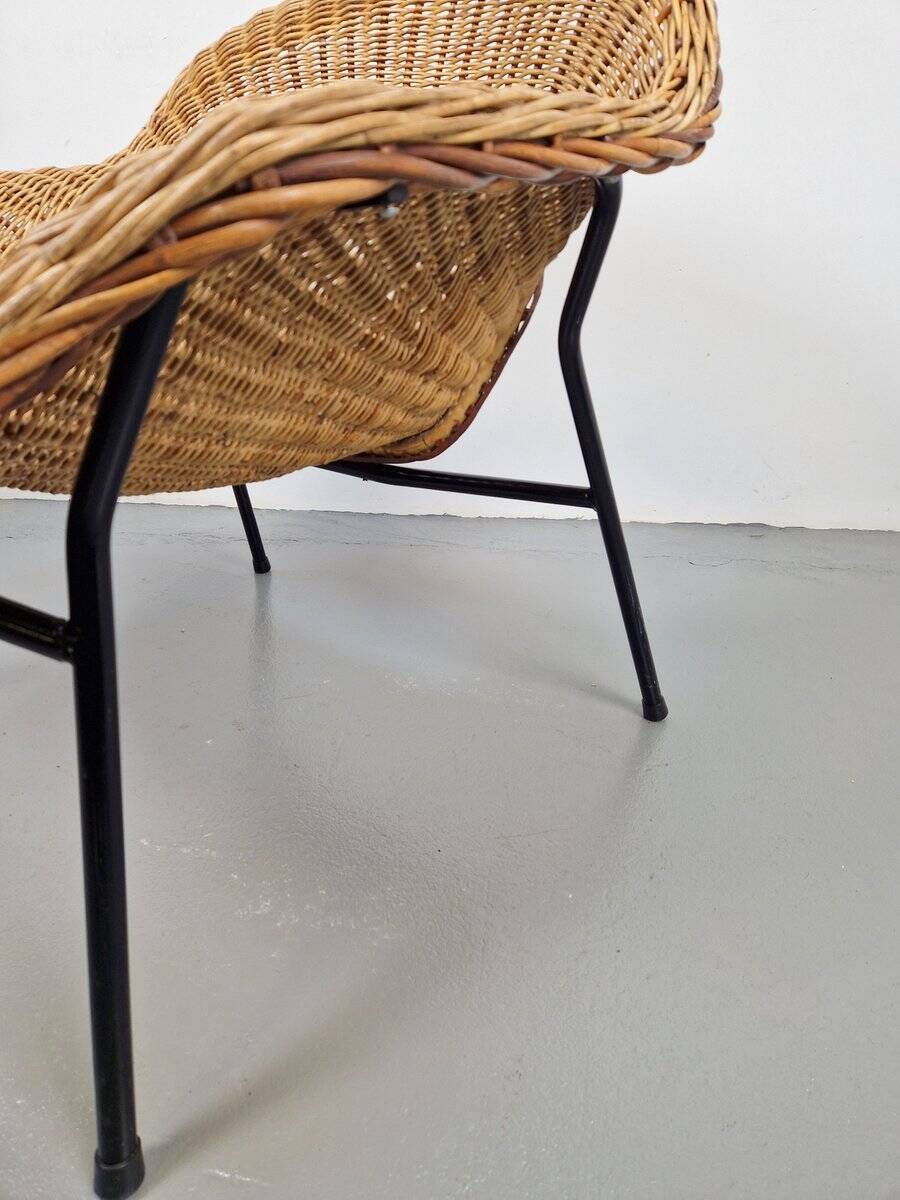 Vintage Rattan Lounge Chair with Tube Frame by Dirk van Sliedregt for Gebroeders Jonkers, 1960s