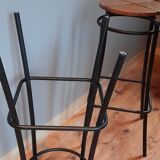 Pair of high stools Agne Stool - solid wood seat and steel legs