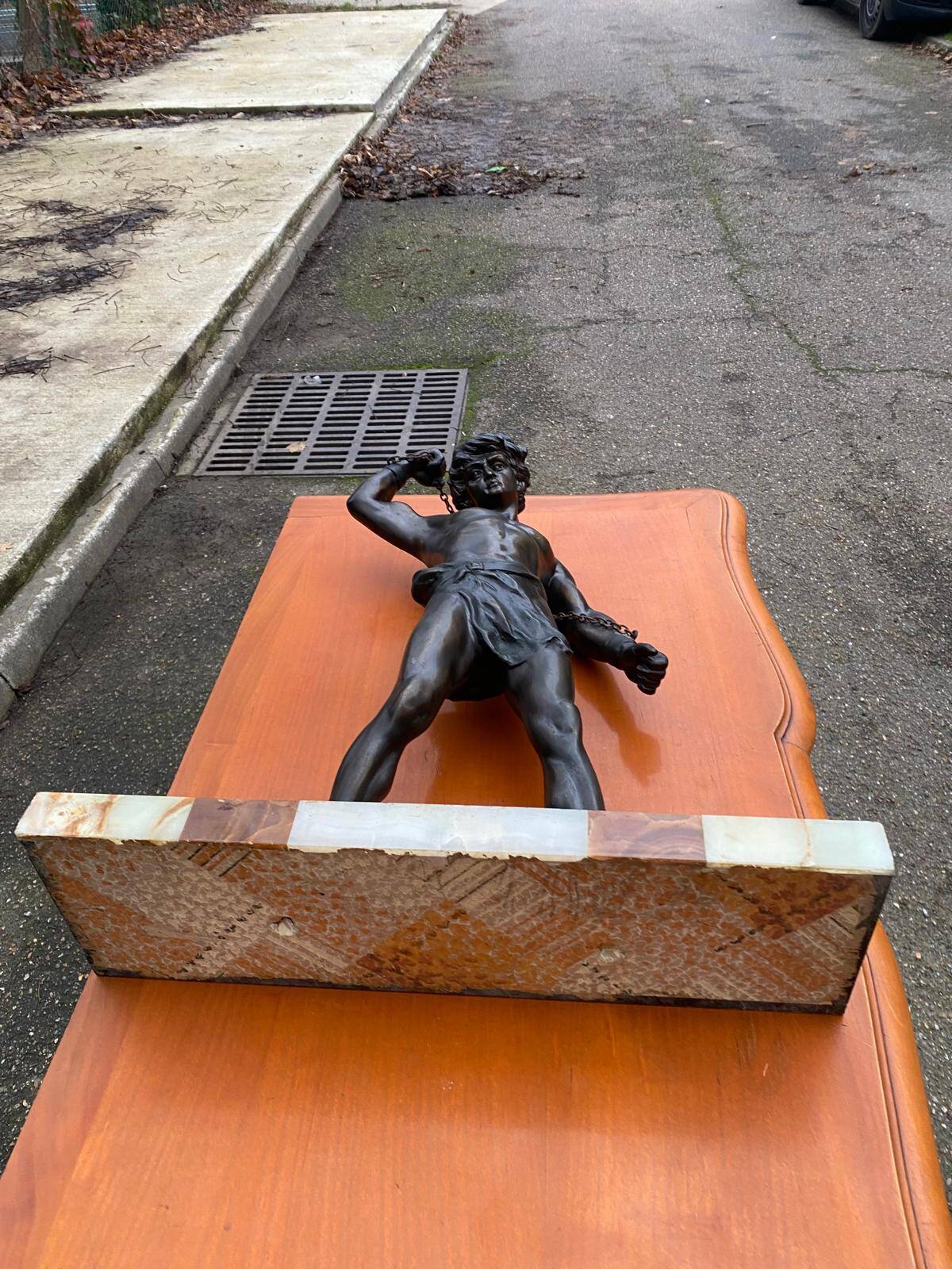 Bronze sculpture "man in chains" on marble 55cm