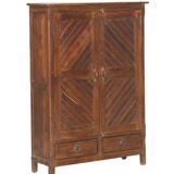 High narrow sideboard cabinet with 2 drawers in old teak wood, original piece from India