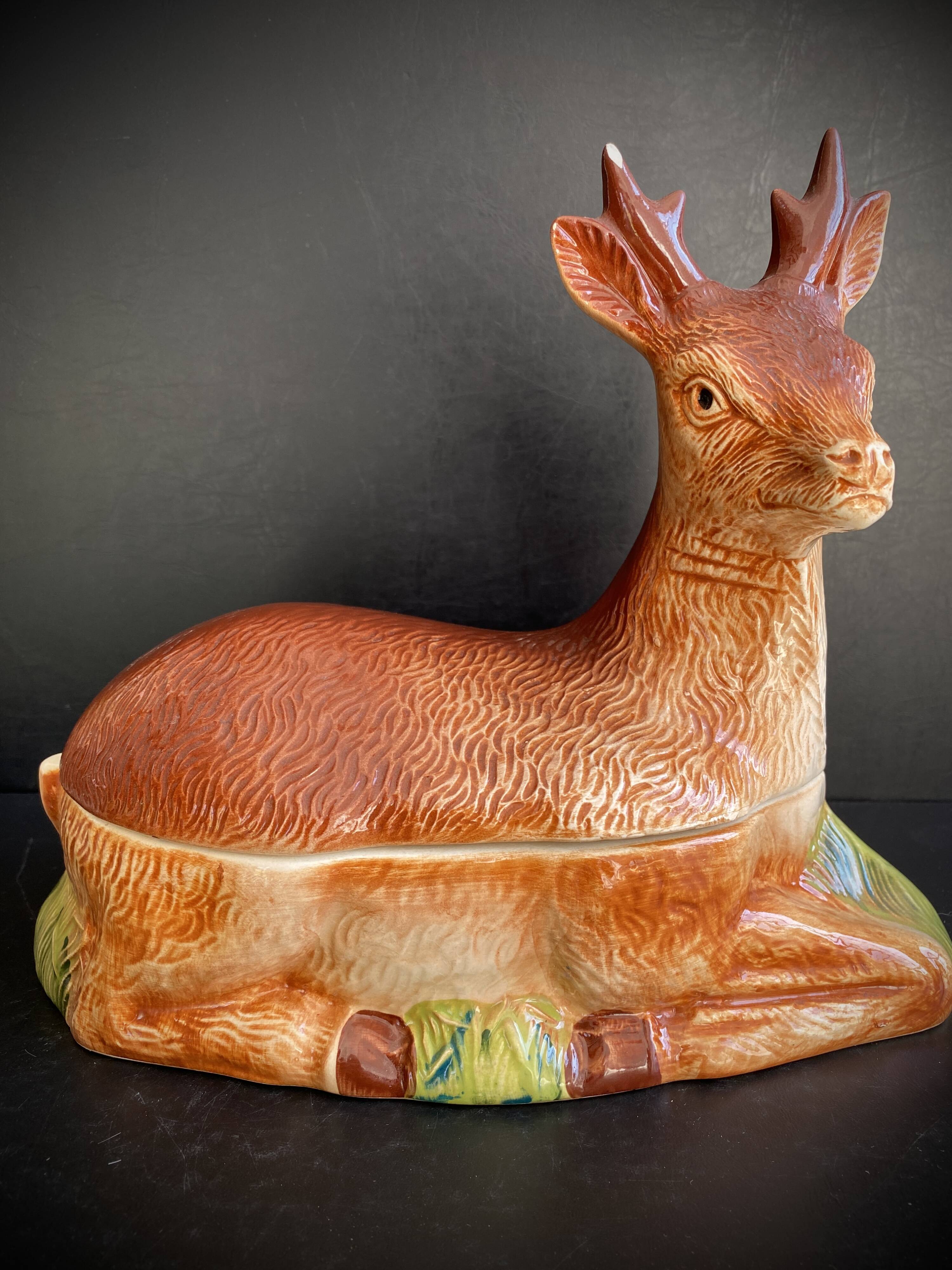 Vintage terrine in earthenware by Michel Caugant - Roe Deer / Stag shape