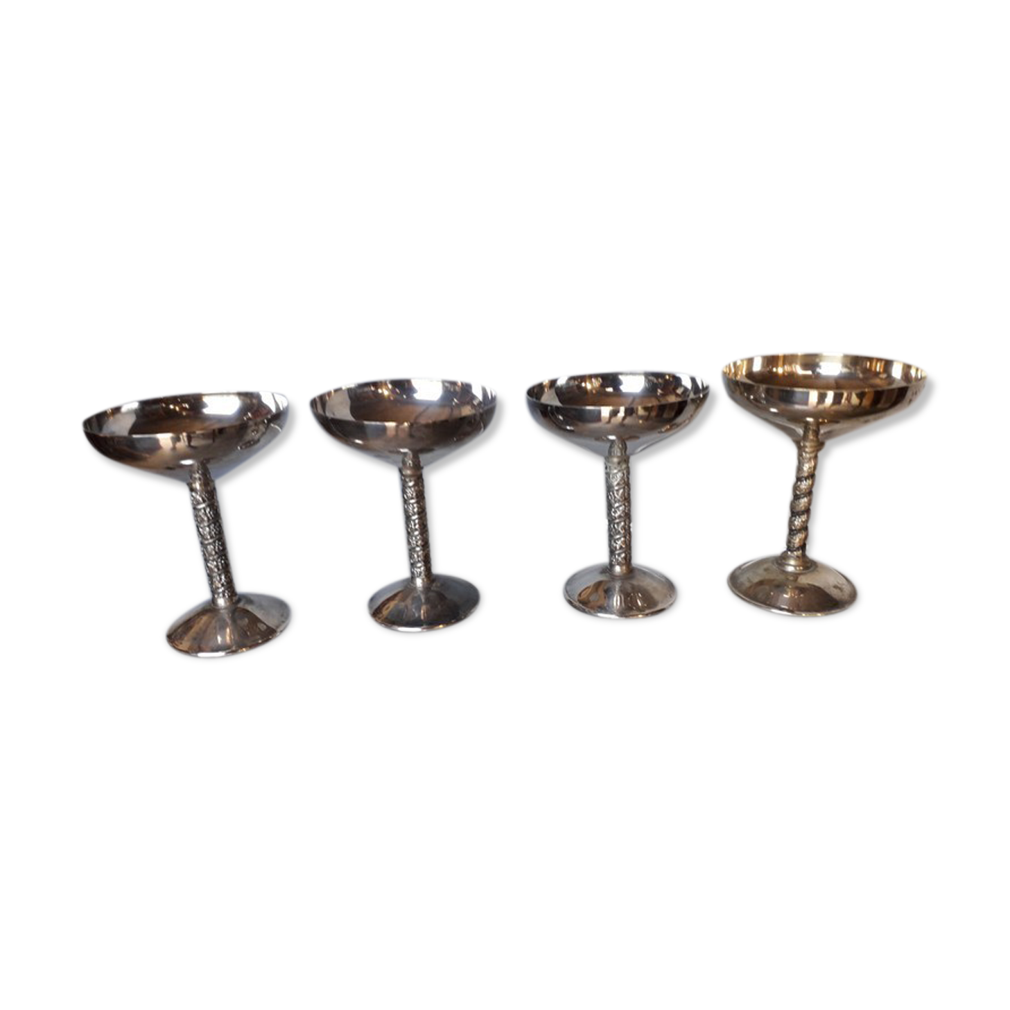 Lot 4 silver metal champagne glasses 1950/60