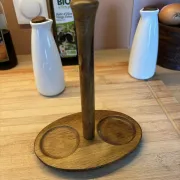 Ceramic white and wood oil and vinegar dispenser