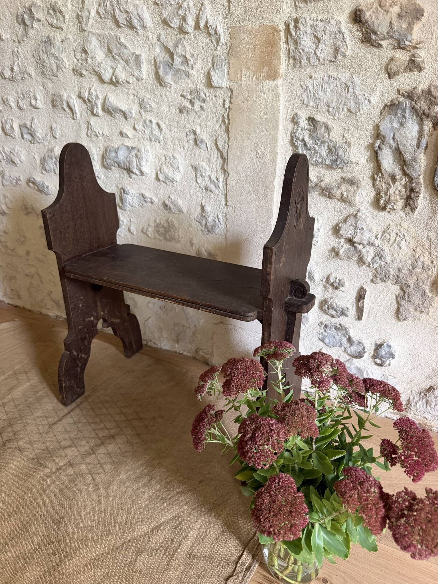 Small brutalist wooden bench