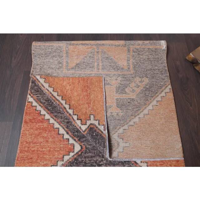 Vintage Turkish Hand-Knotted Wool Cotton Orange Runner Rug 80x394