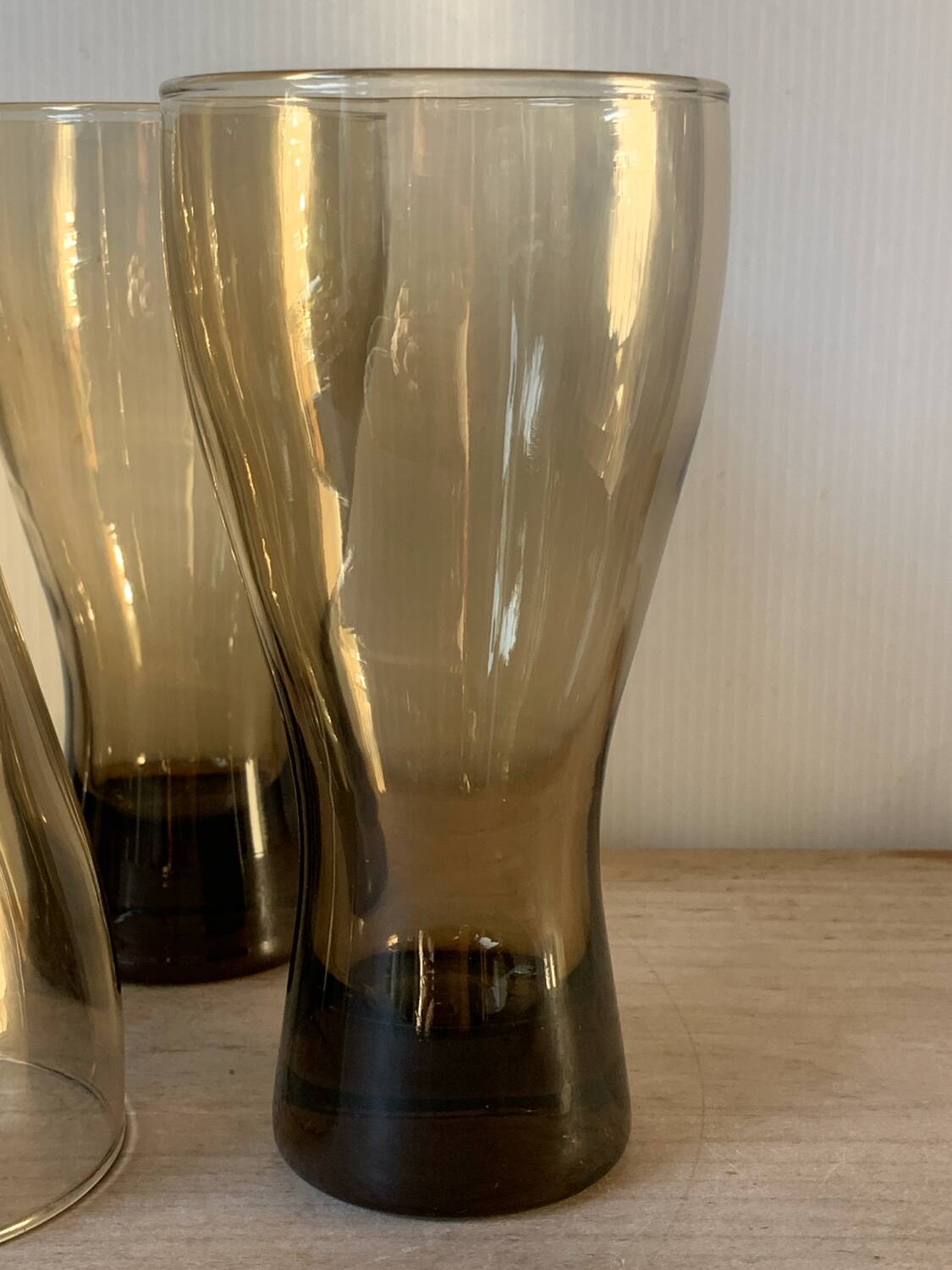 Six large smoked blown glasses 1970