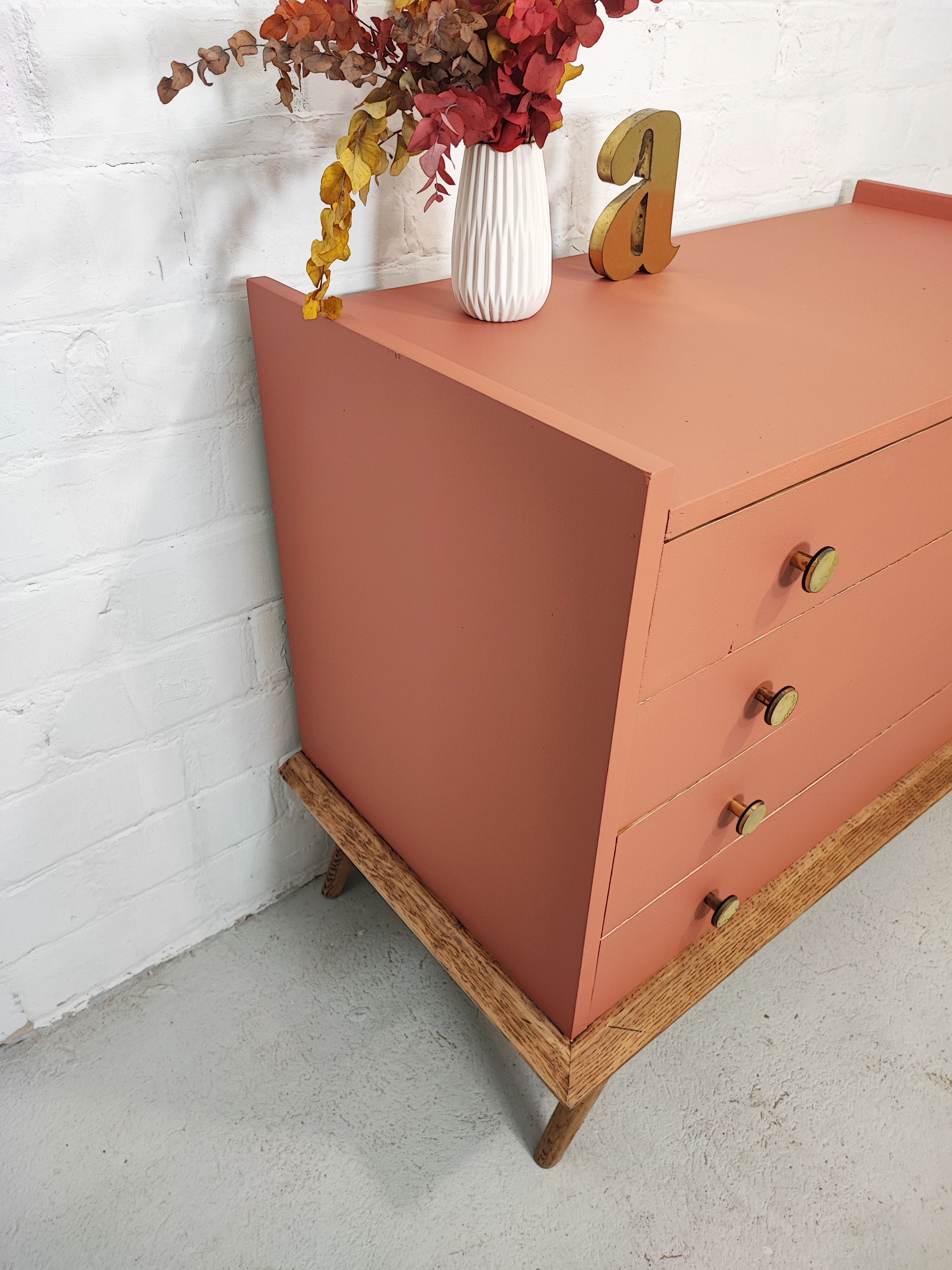 Vintage terracotta legs compass chest of drawers
