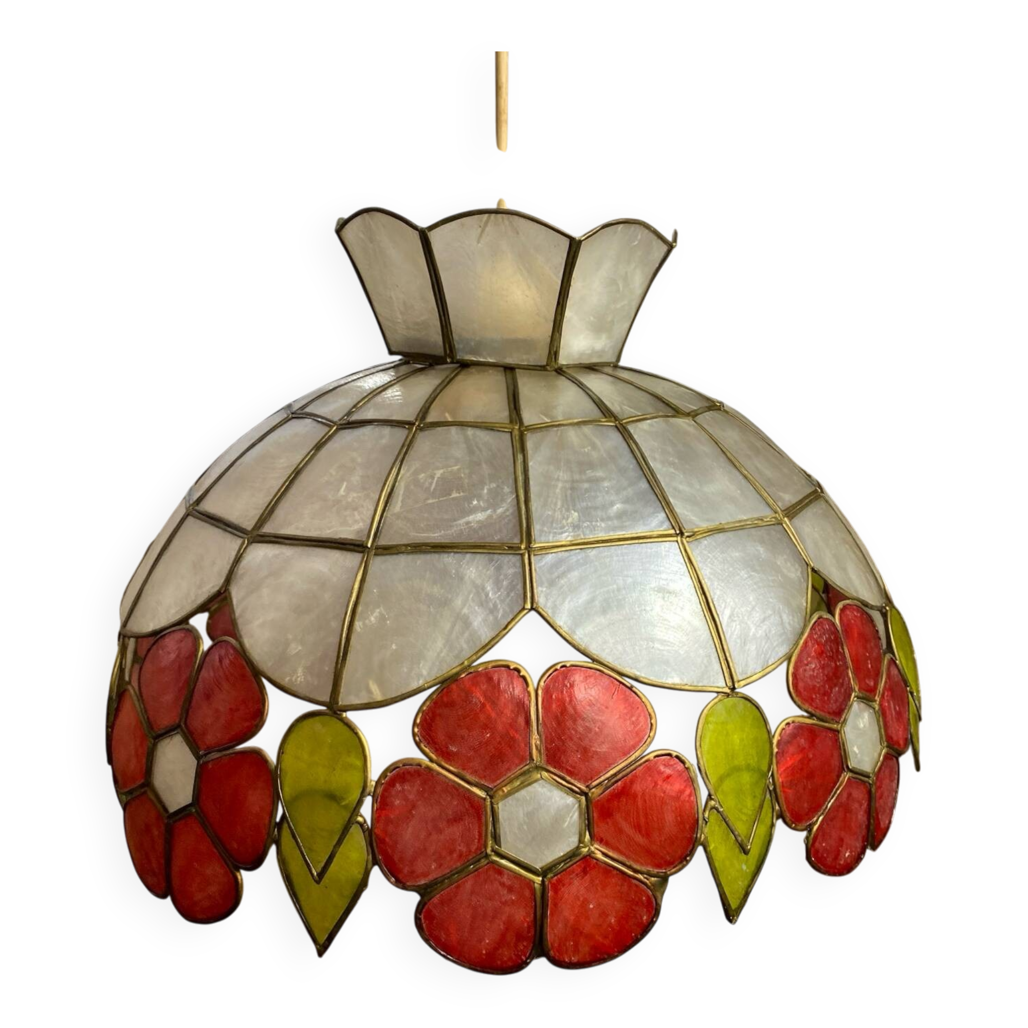 Vintage pendant light in mother-of-pearl and brass