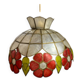 Vintage pendant light in mother-of-pearl and brass