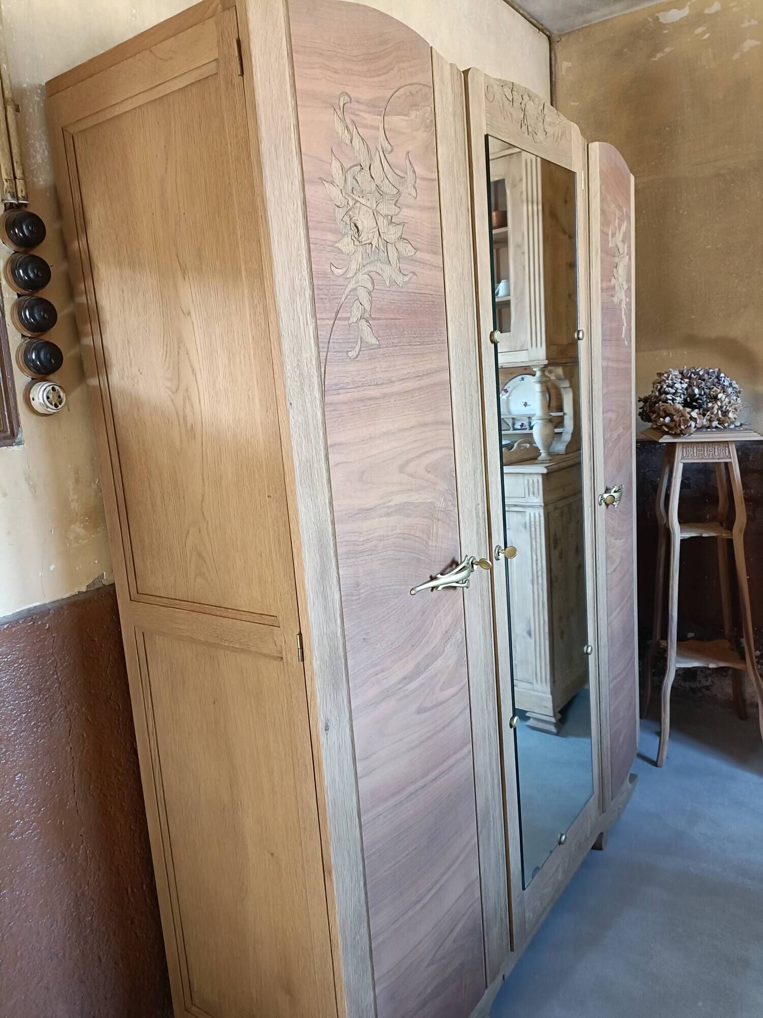 Renovated Art Deco oak wardrobe