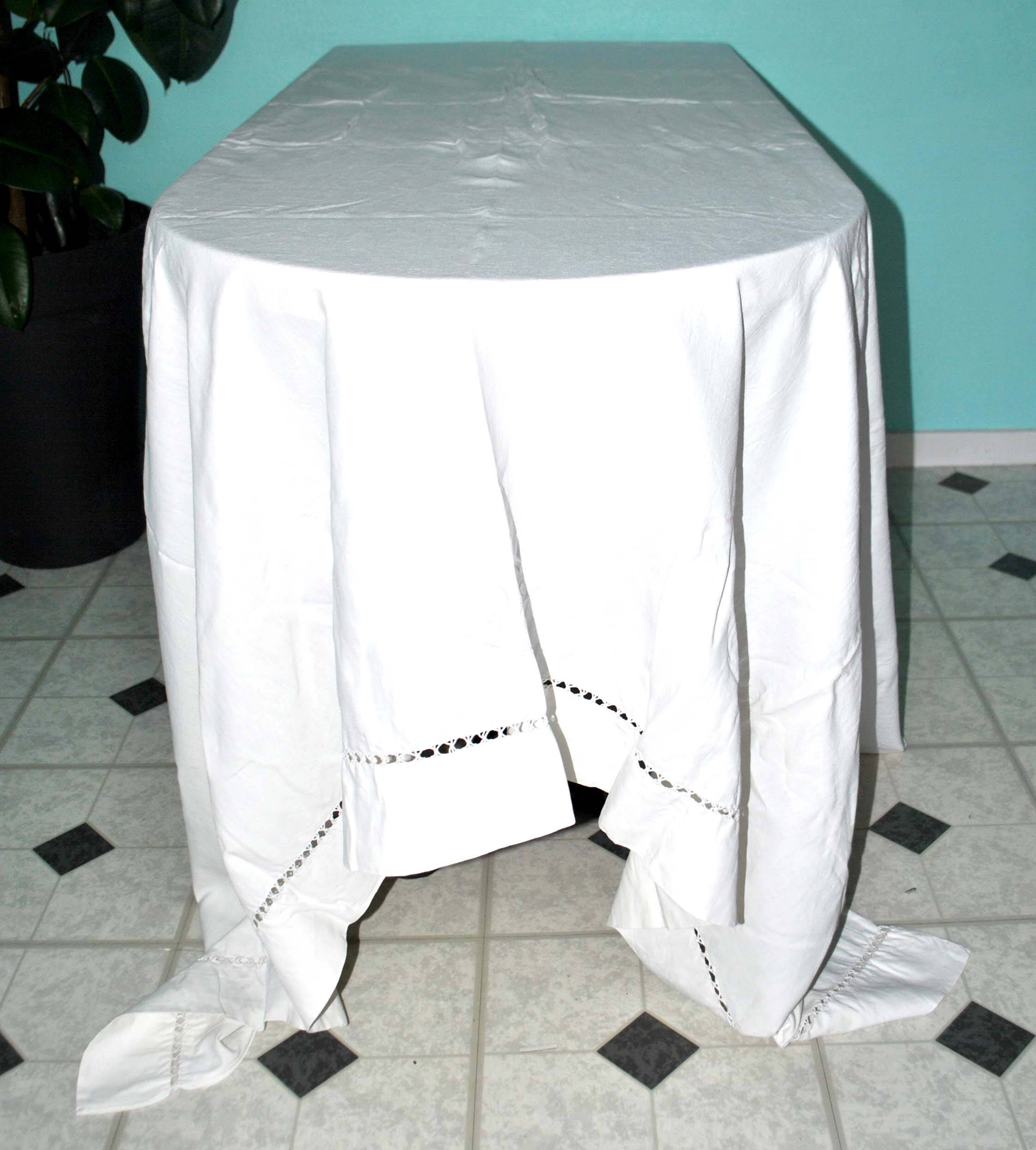 Old linen tablecloth with MN monogram and openwork 230x250cm *M7*