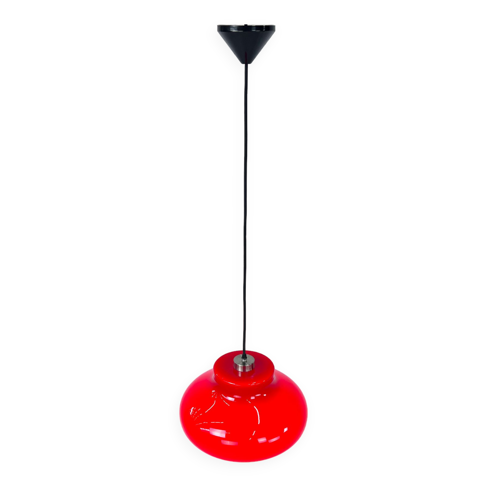 Vintage red glass pendant lamp, 1960s