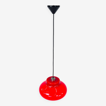 Vintage red glass pendant lamp, 1960s