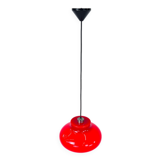 Vintage red glass pendant lamp, 1960s