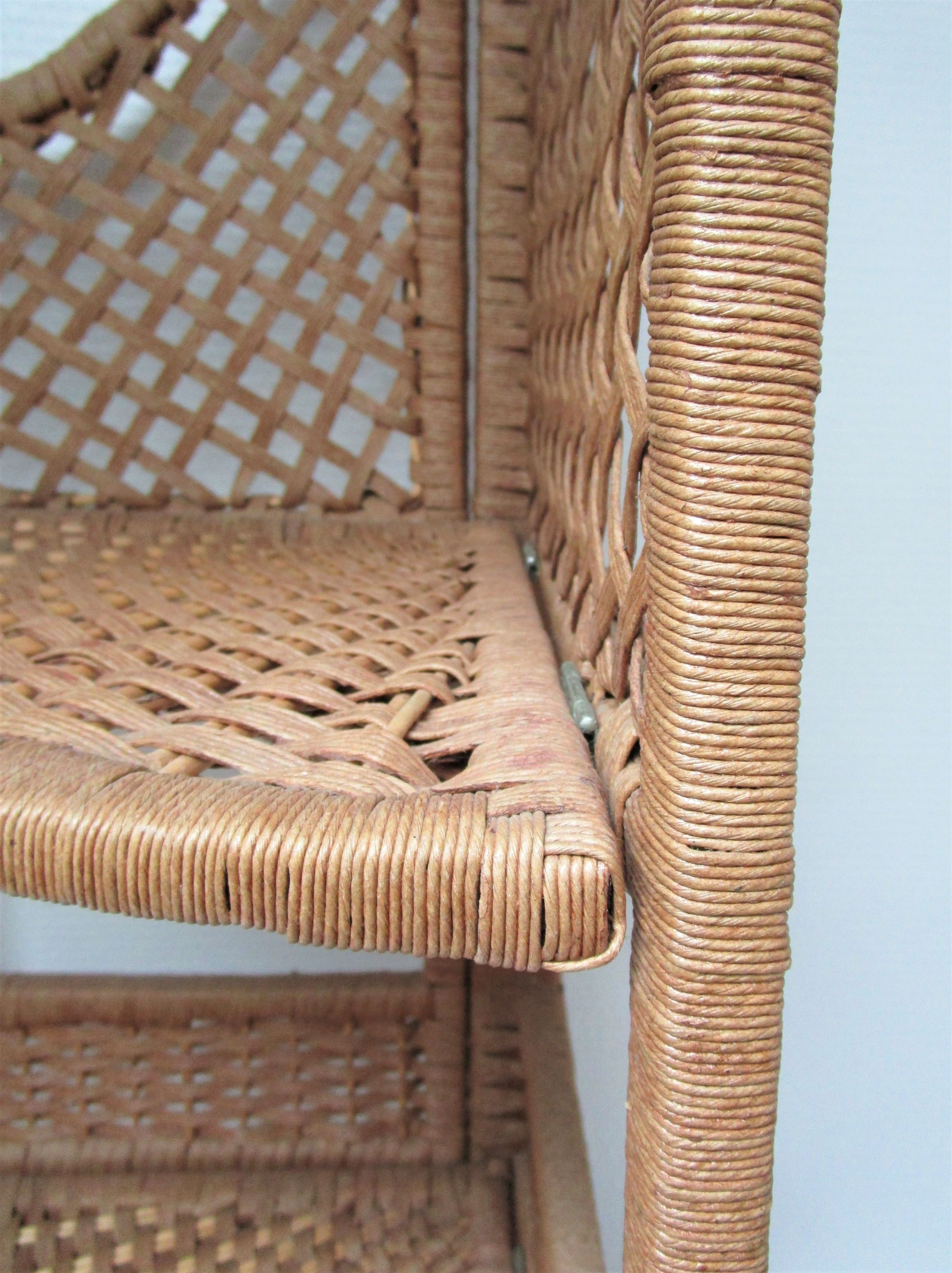 Corner shelf made of vintage braided natural fibers