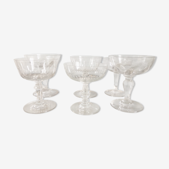 Set of 6 old mismatched champagne glasses