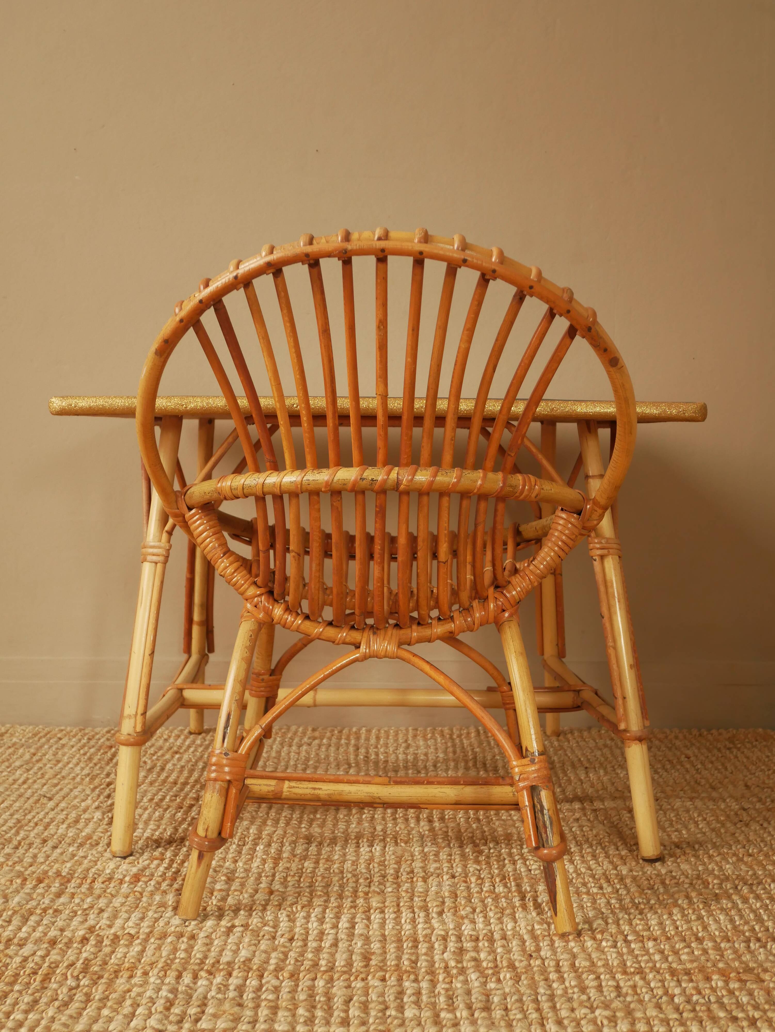 Rattan desk and chair set
