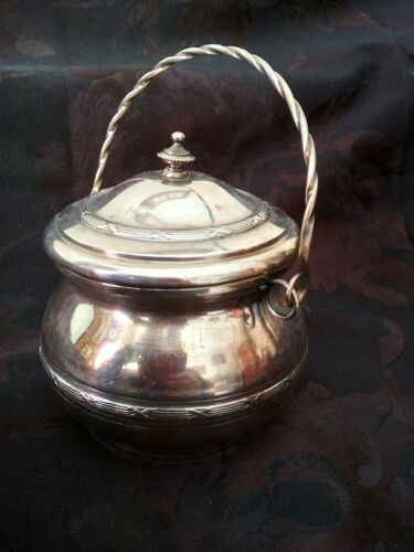 Small old silver metal pot with lid and handle