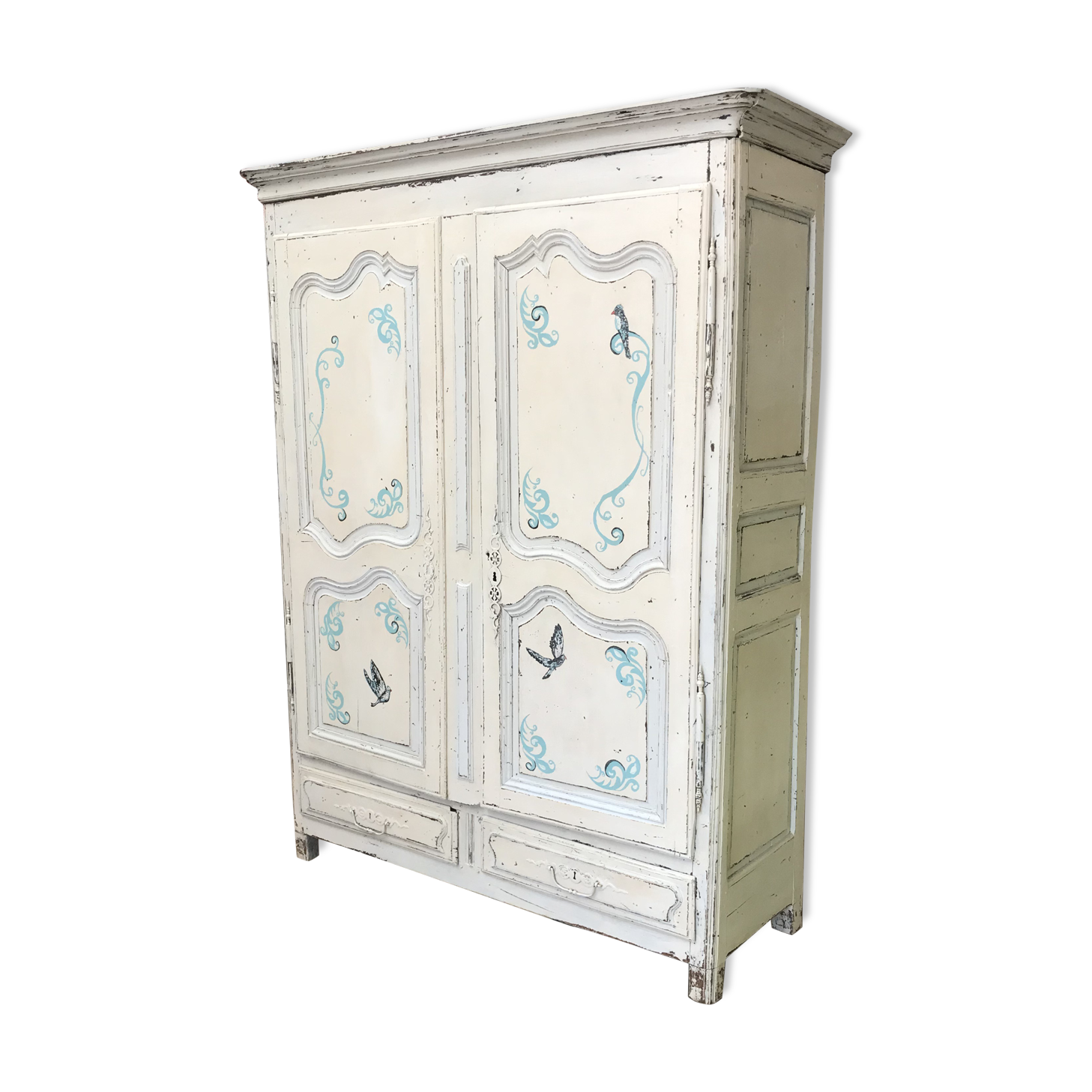 Old 18th century wardrobe with painted designs