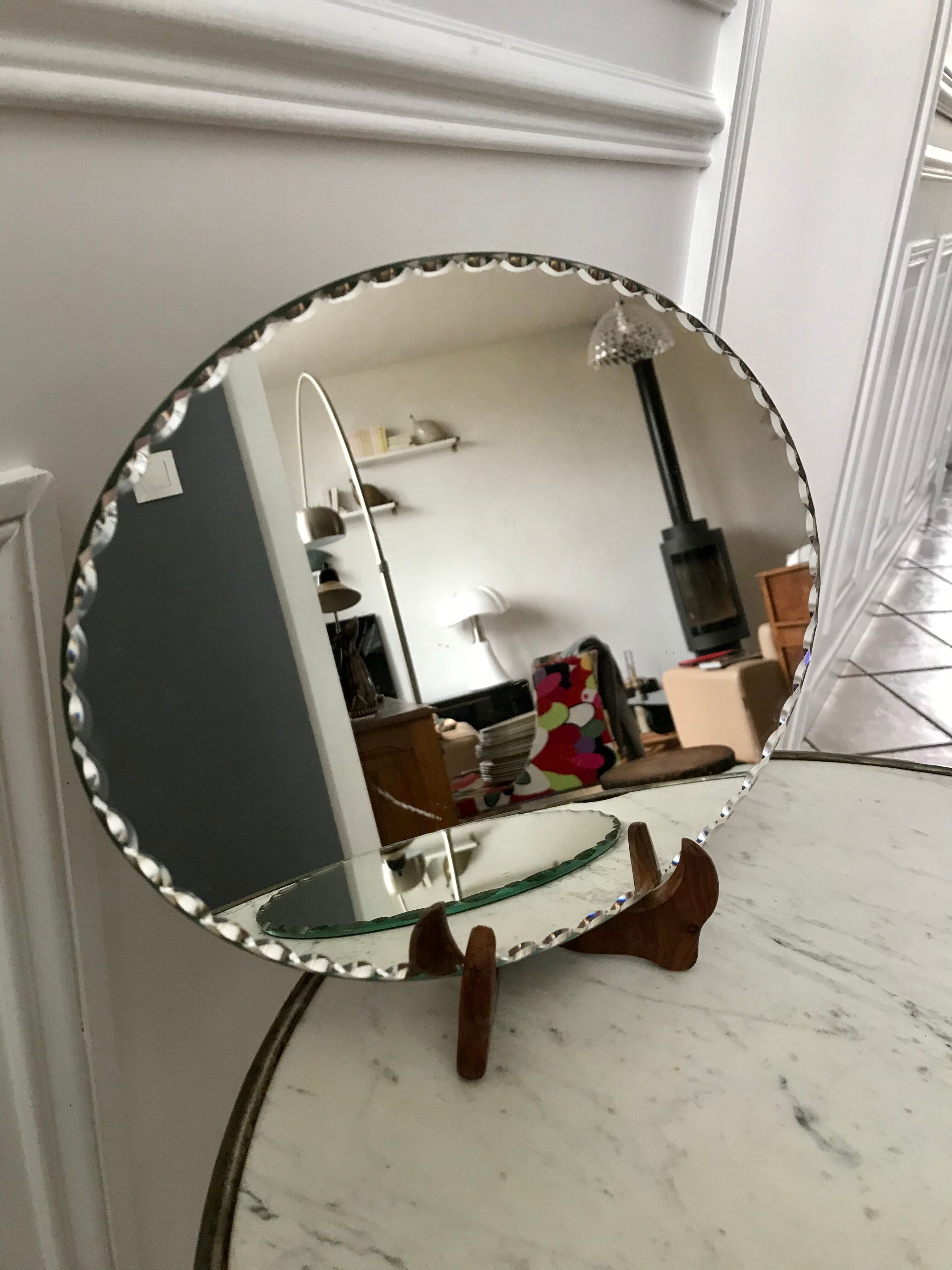 Duo of beveled mirror trays 50s