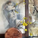 Solid wood vase vintage elm magnifying glass