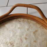 Nacre and rattan tray