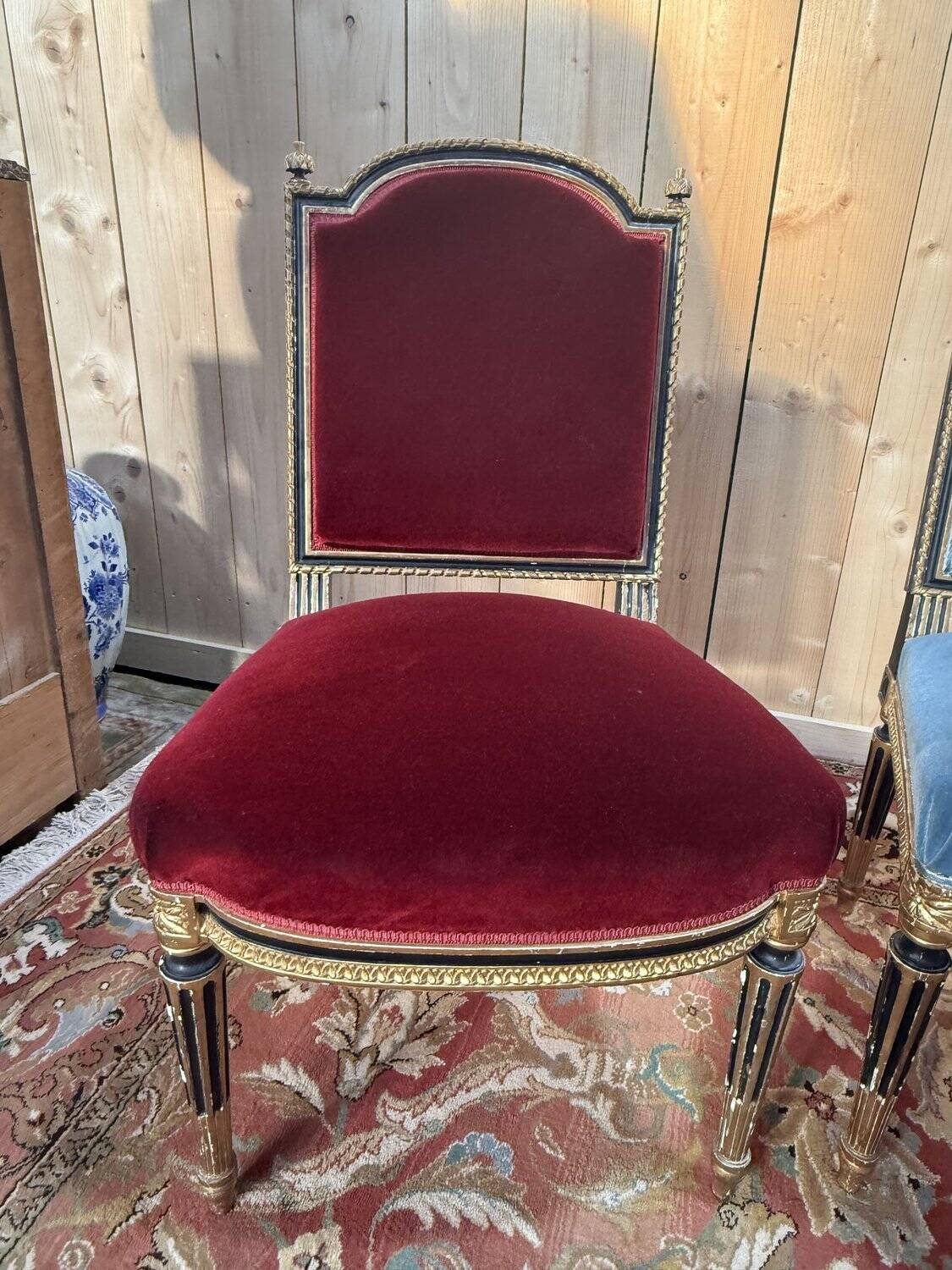 Set of 4 Napoleon III chairs in black and gold.