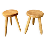 Pair of wooden tripod stools