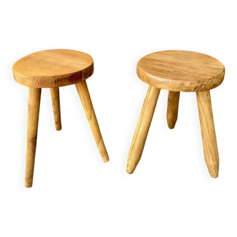 Pair of wooden tripod stools