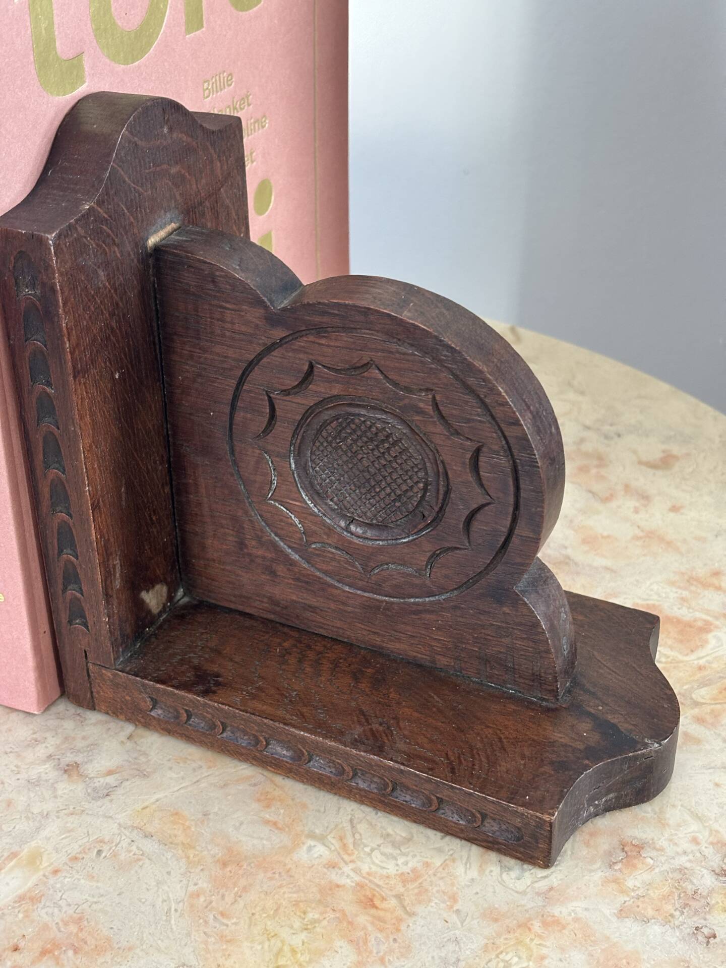 Brutalist carved wooden bookends