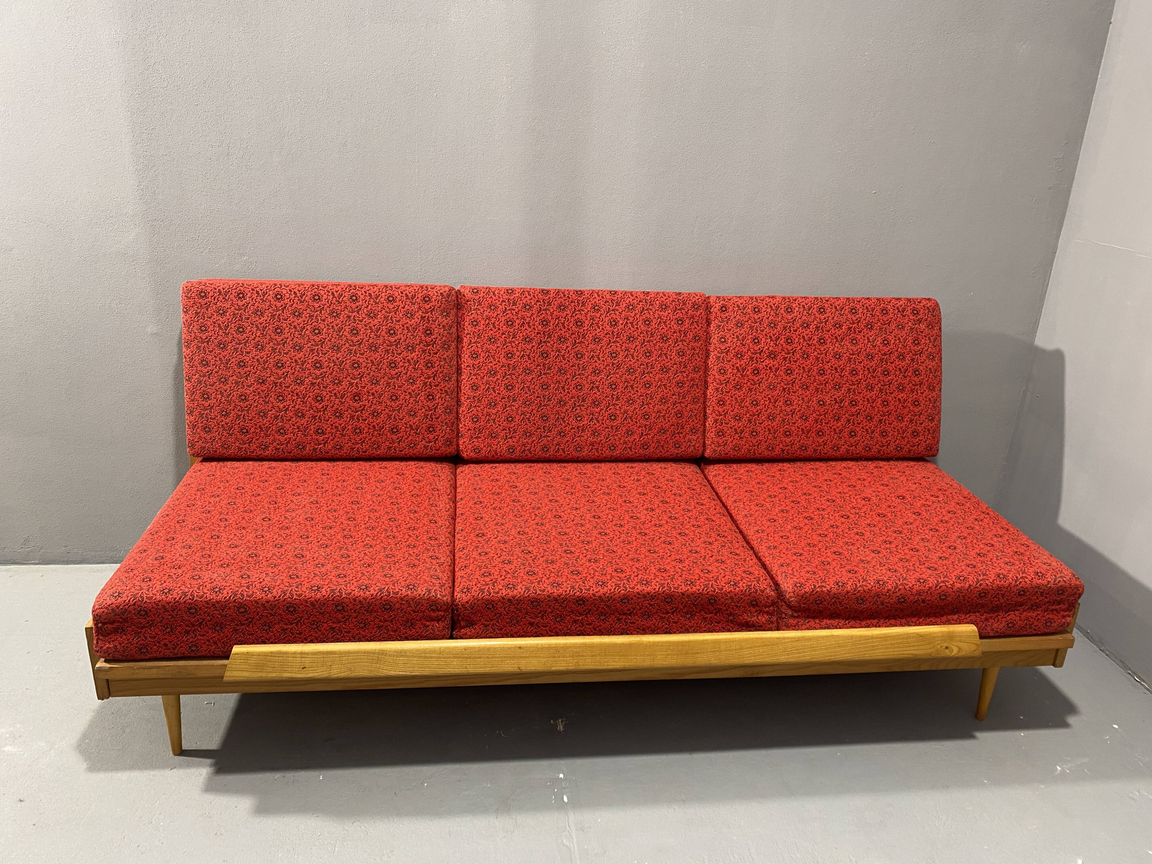 Mid-century folding sofa bed by Drevotvar, 1970s, Czechoslovakia