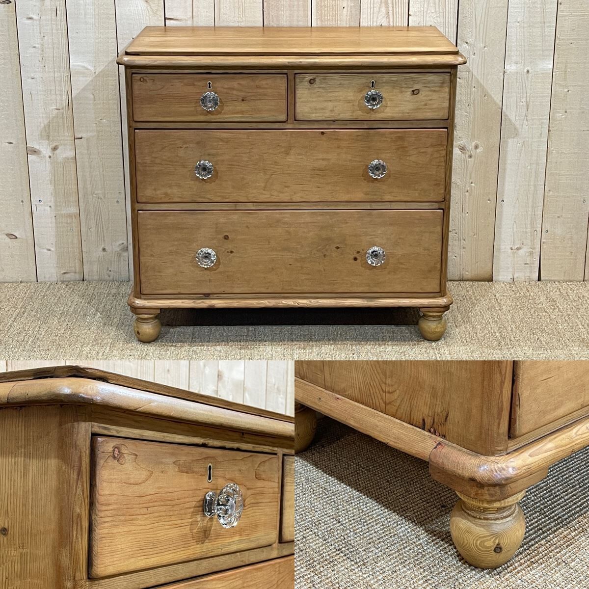 English chest of drawers in nineteenth century fir with its glass buttons