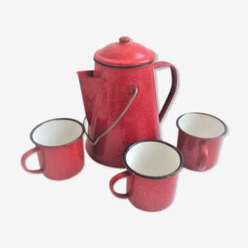 Red style wild west metal coffee maker and cup