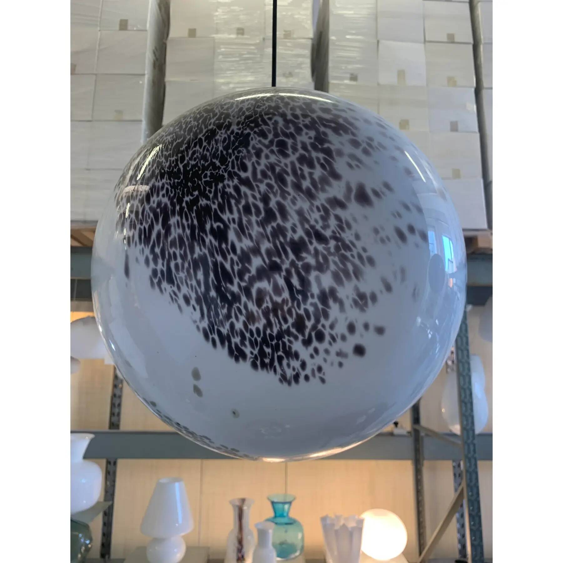 Brown and Beige Murrine Milky-White Sphere in Contemporary Murano-Style Glass