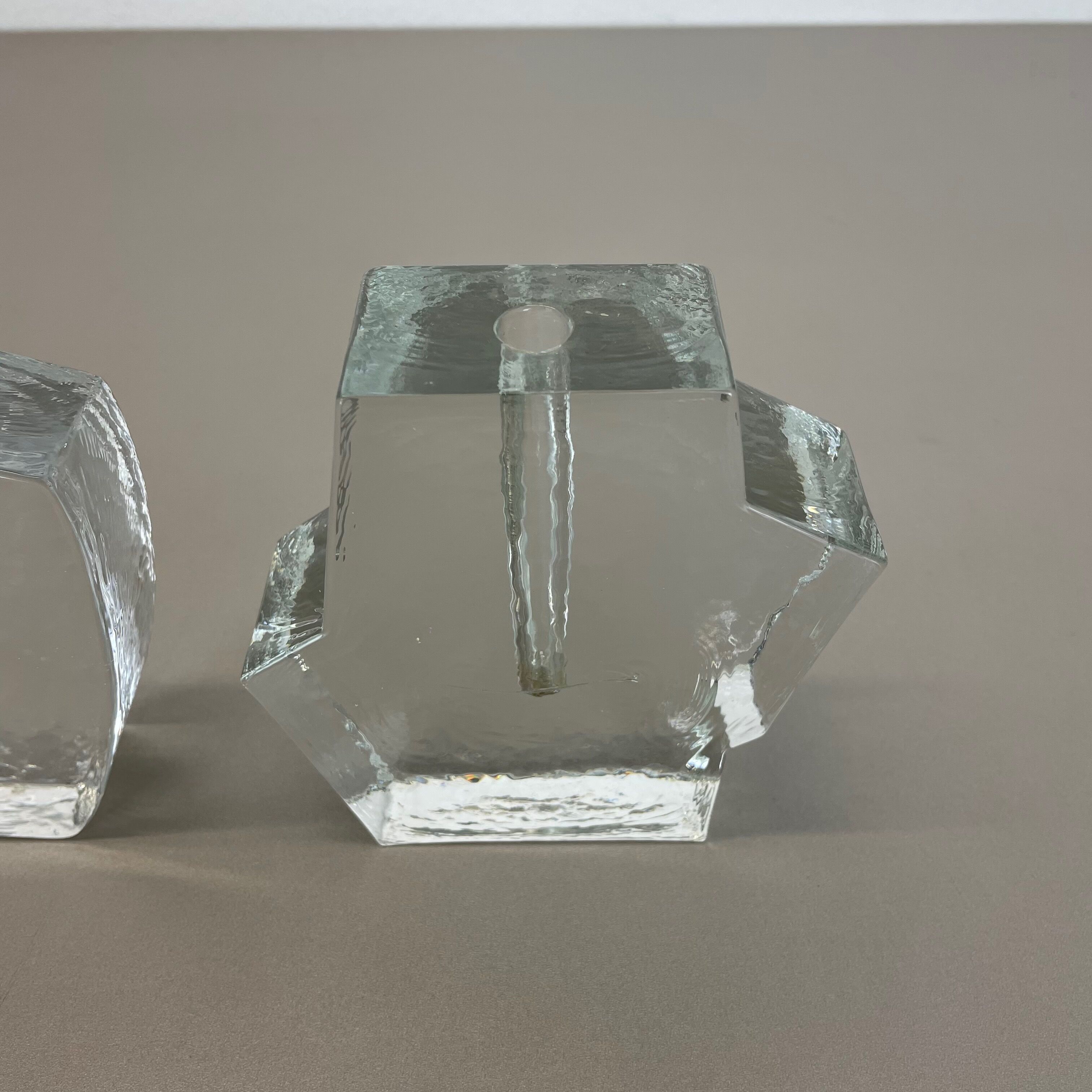Set of 2 "brutalist" rock glass vases, germany 1970