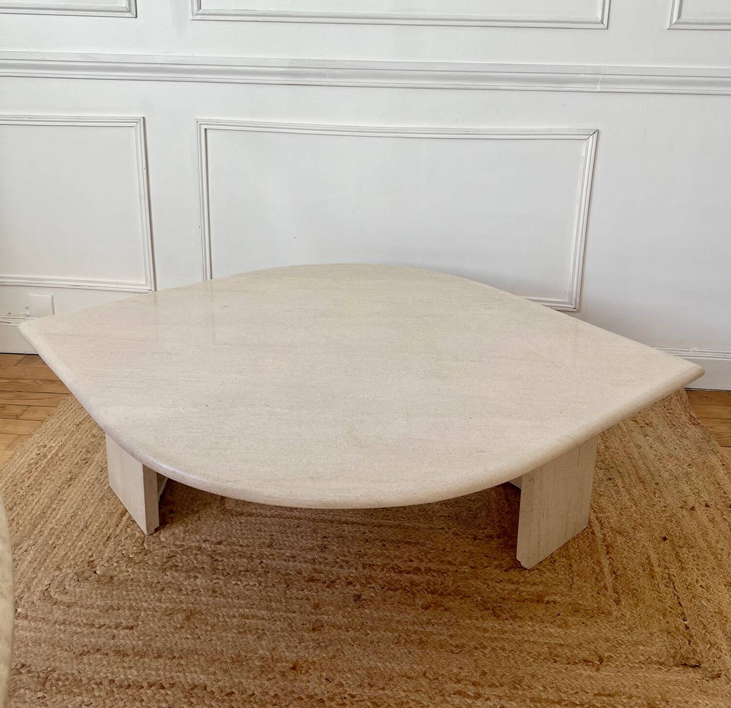 Rochebobois travertine eye-shaped coffee table