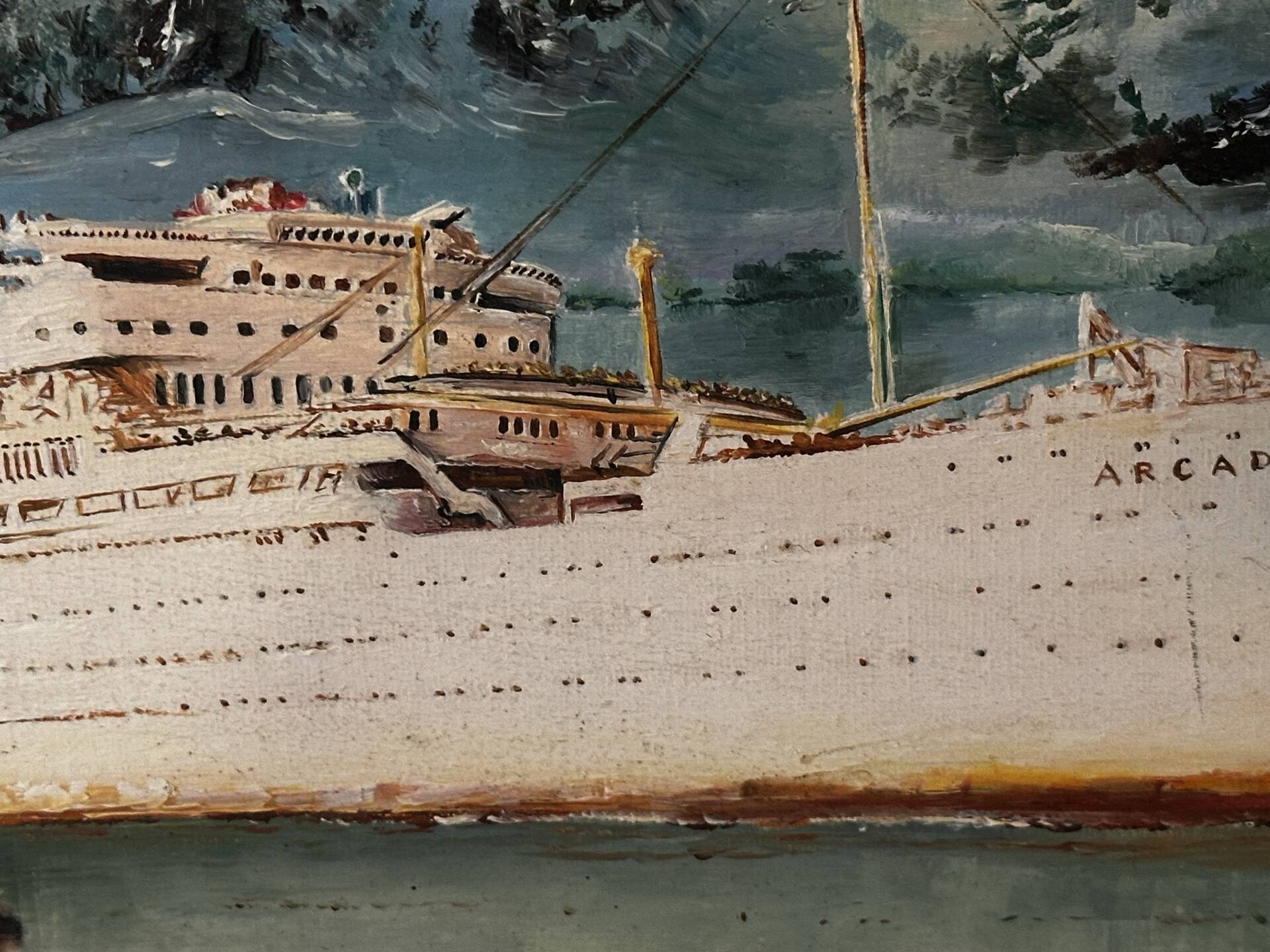 Oil on canvas Alain Chaussois (1950-2018) – Ocean liner Arcadia in the