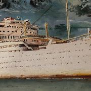 Oil on canvas Alain Chaussois (1950-2018) – Ocean liner Arcadia in the