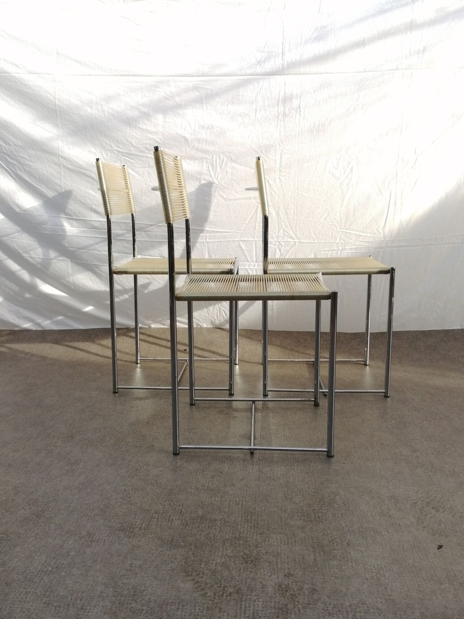 Set of 3 chrome spaghetti chairs model 101 from Belotti for Alias of the 70s-80s